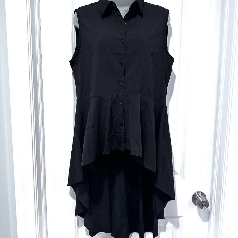 New Julia Sleeveless Shirt Collar Button Front Hi/Low Hem Tunic, Size L (NWT)